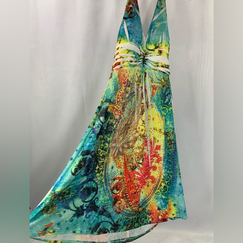 Cristina Love Morrocan Halter Backless Multicolored Sequence Dress Size M - Picture 3 of 13